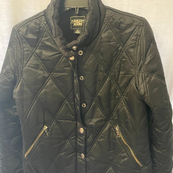 GUESS Women’s Quilted Puffer Jacket – Black, Size M, Zipper Pockets, Fully Lined - Picture 1 of 7